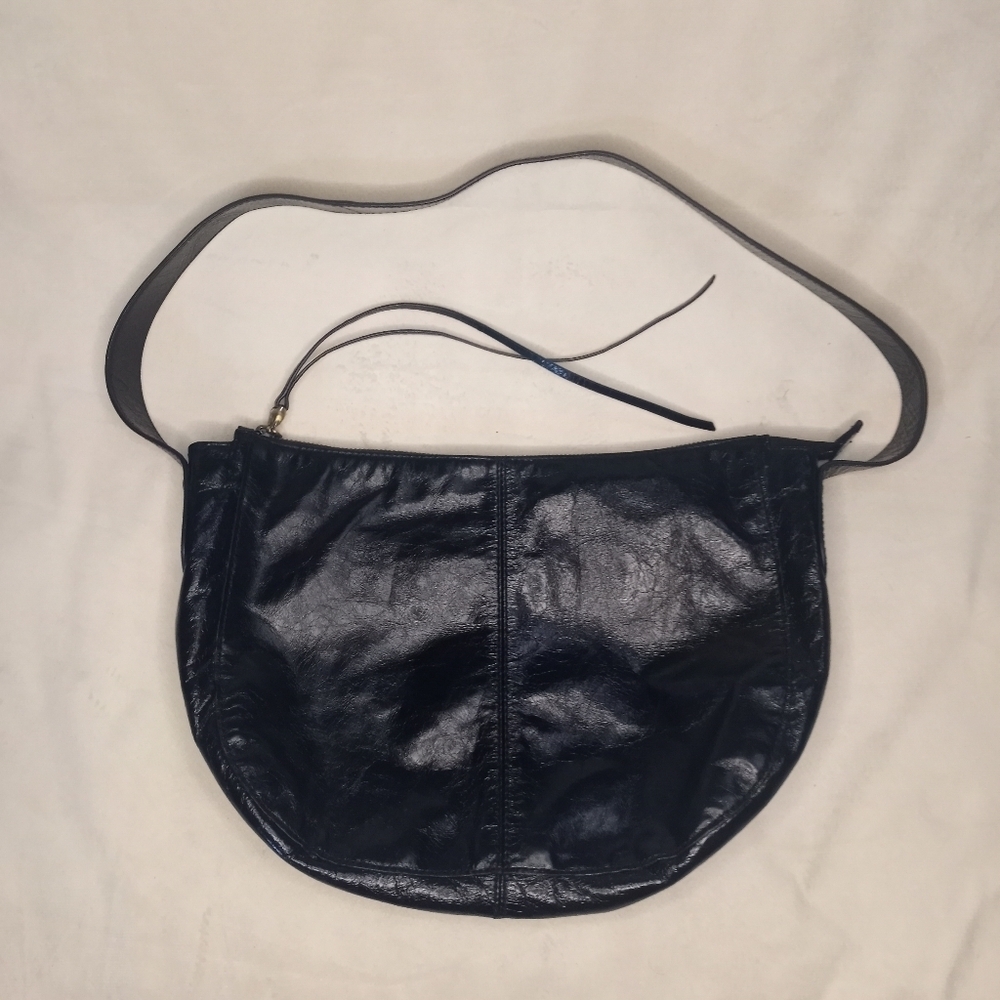 Hobo Black Leather 90s Y2k Boho Moto Classic Sleek Supple Shiny Shoulder Bag